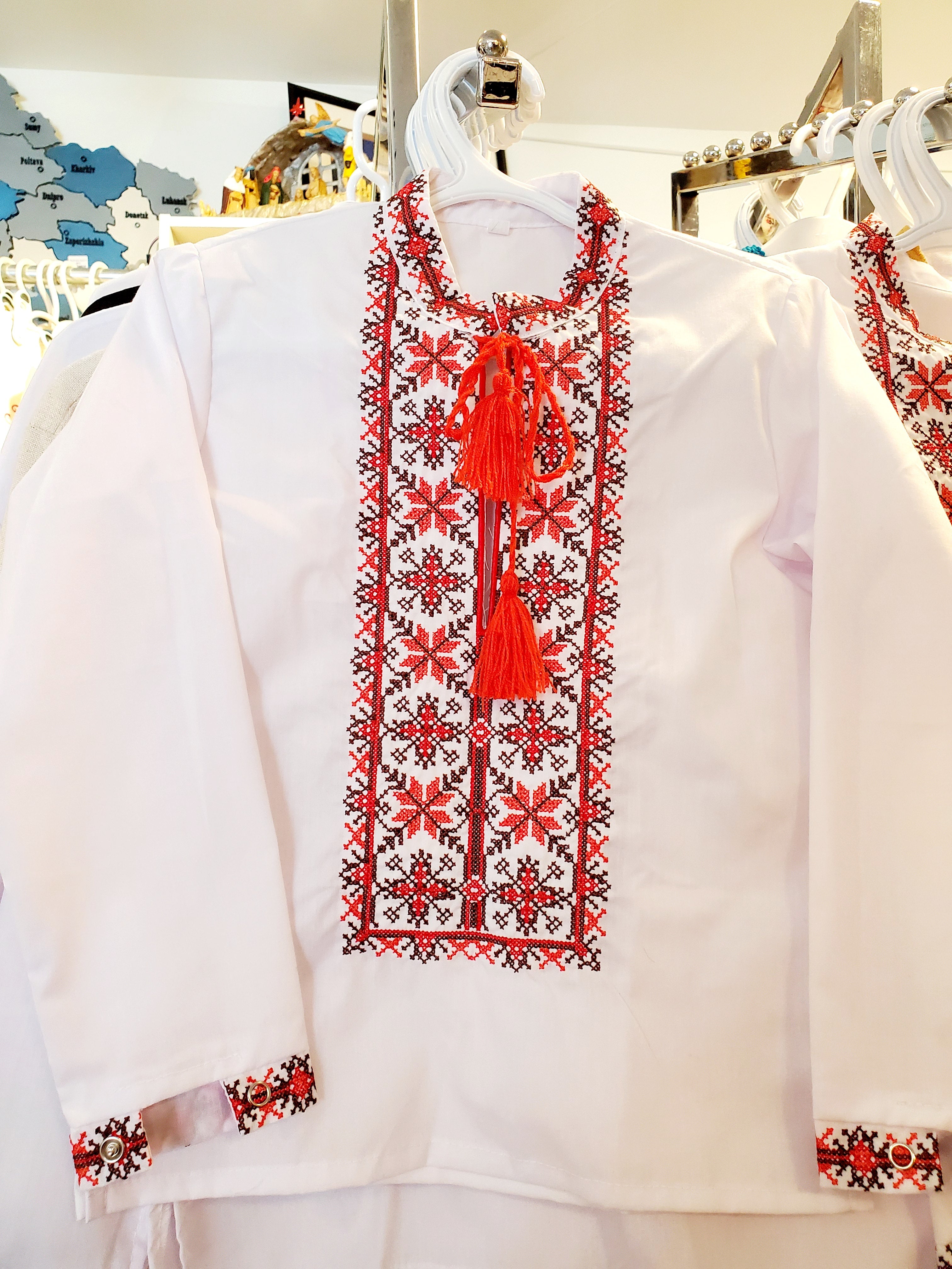 Embroidered children's shirt (white with red\brown), Size 110, 122, 134, 140, 146
