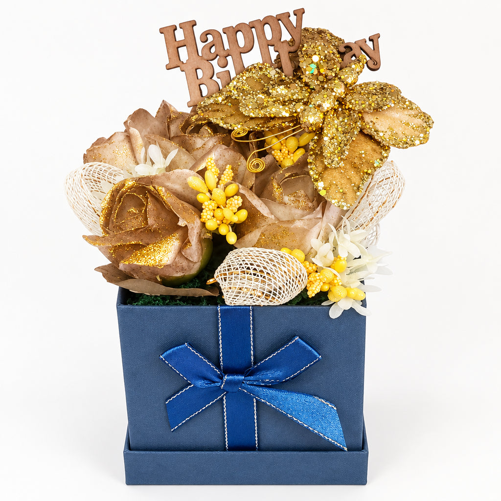 Homemade Bouquet of soap flowers in the box