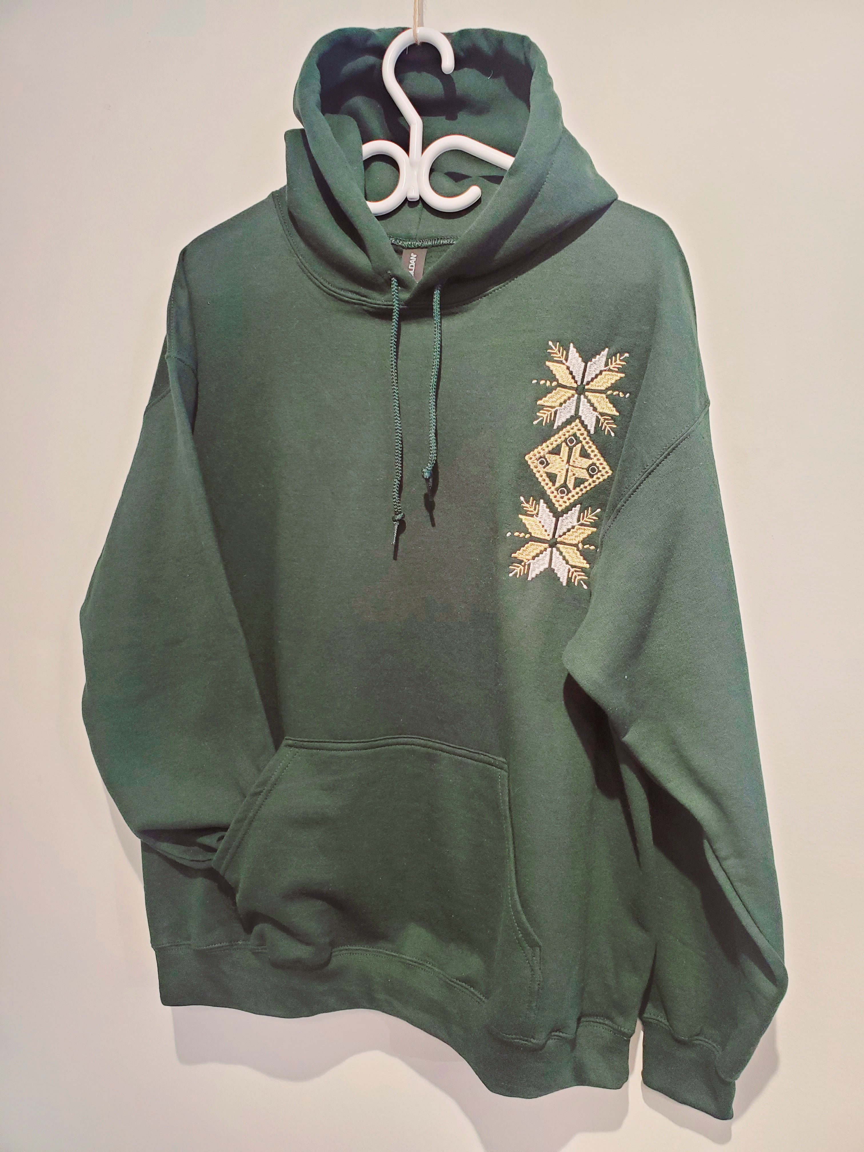 Hoodie embroidered with ornament, Green, L