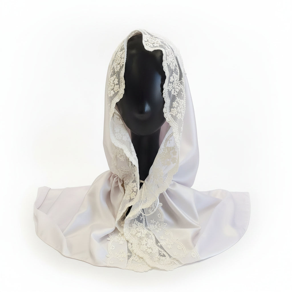 White Lace Ukrainian Headscarf for baptism
