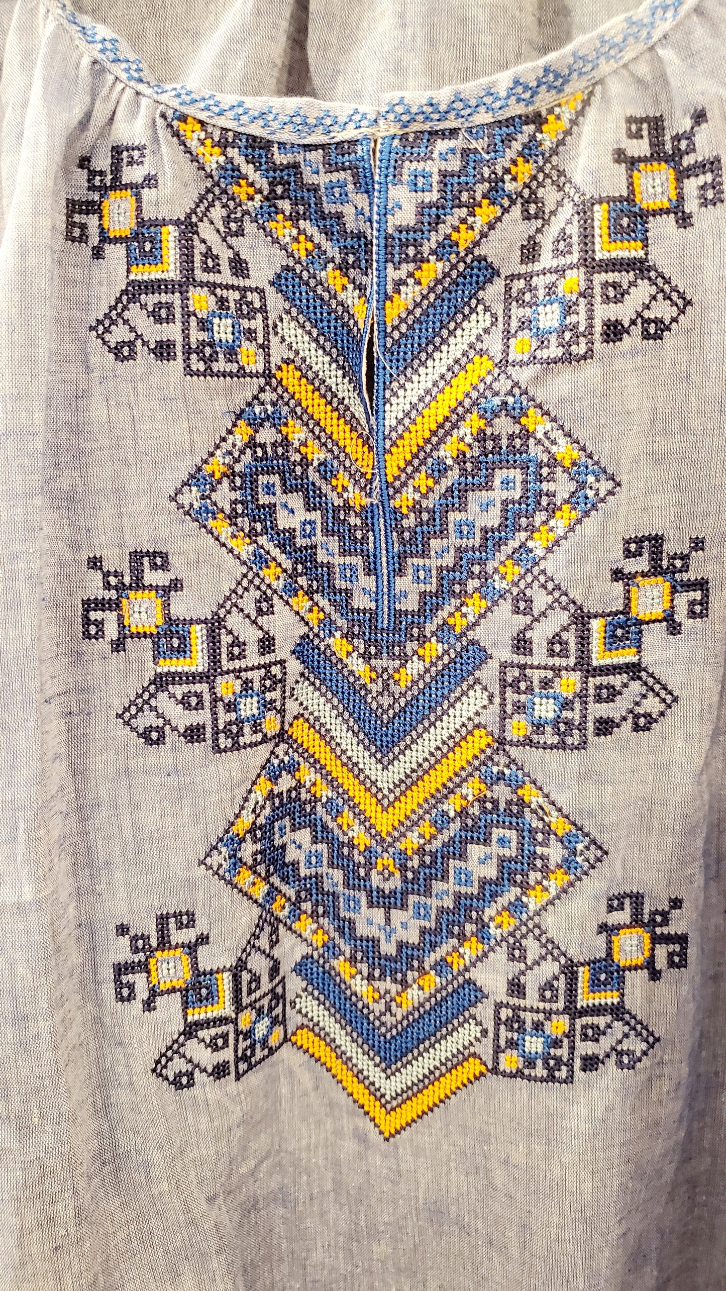 Embroidered women blouse Blue yellow/blue ornament