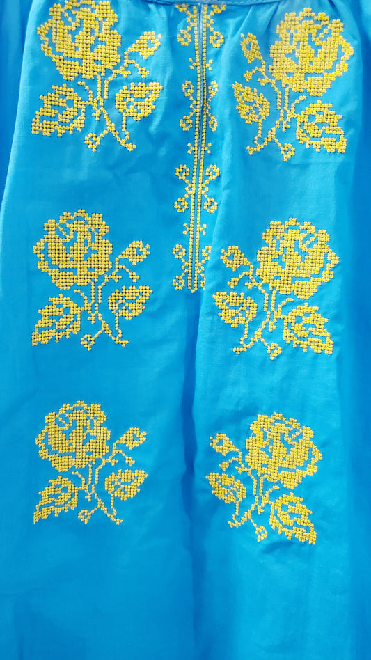 Embroidered women blouse Blue yellow/orange
