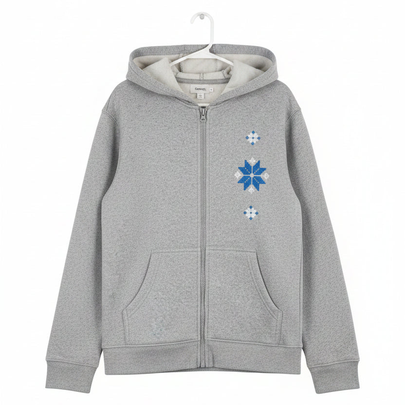 Hoodie with embroidery and zipper, L/G (10-12), Grey, Pink