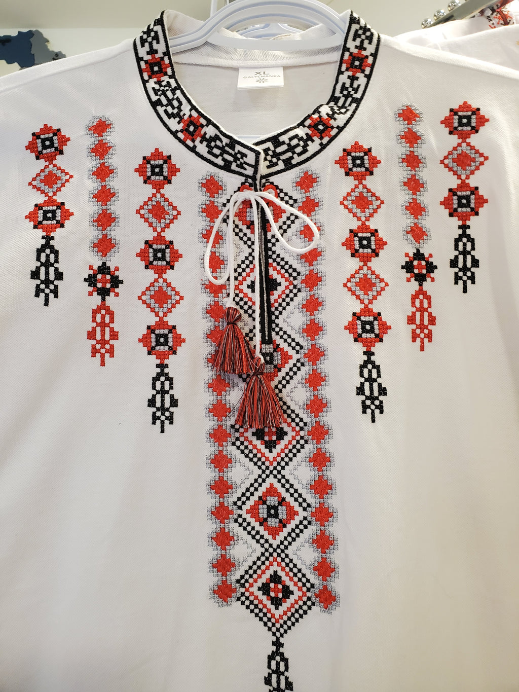Embroidered men's T-shirt "Galychanka" (white with red/black/grey), XL