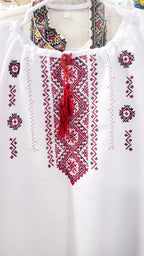 Handmade Embroidered women blouse (white with red/blue, 3/4 sleeves)