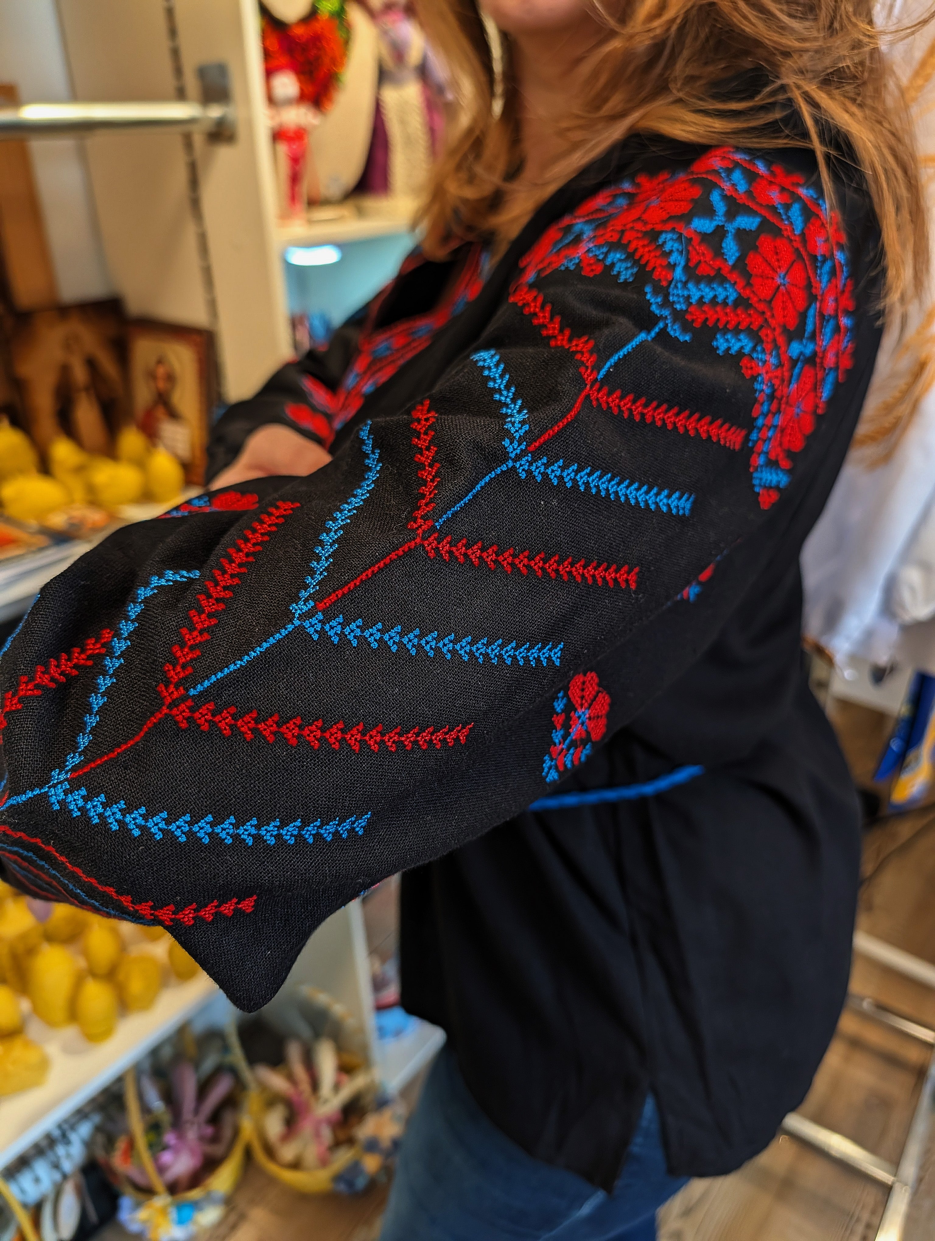 Embroidered women blouse (black with red/blue)