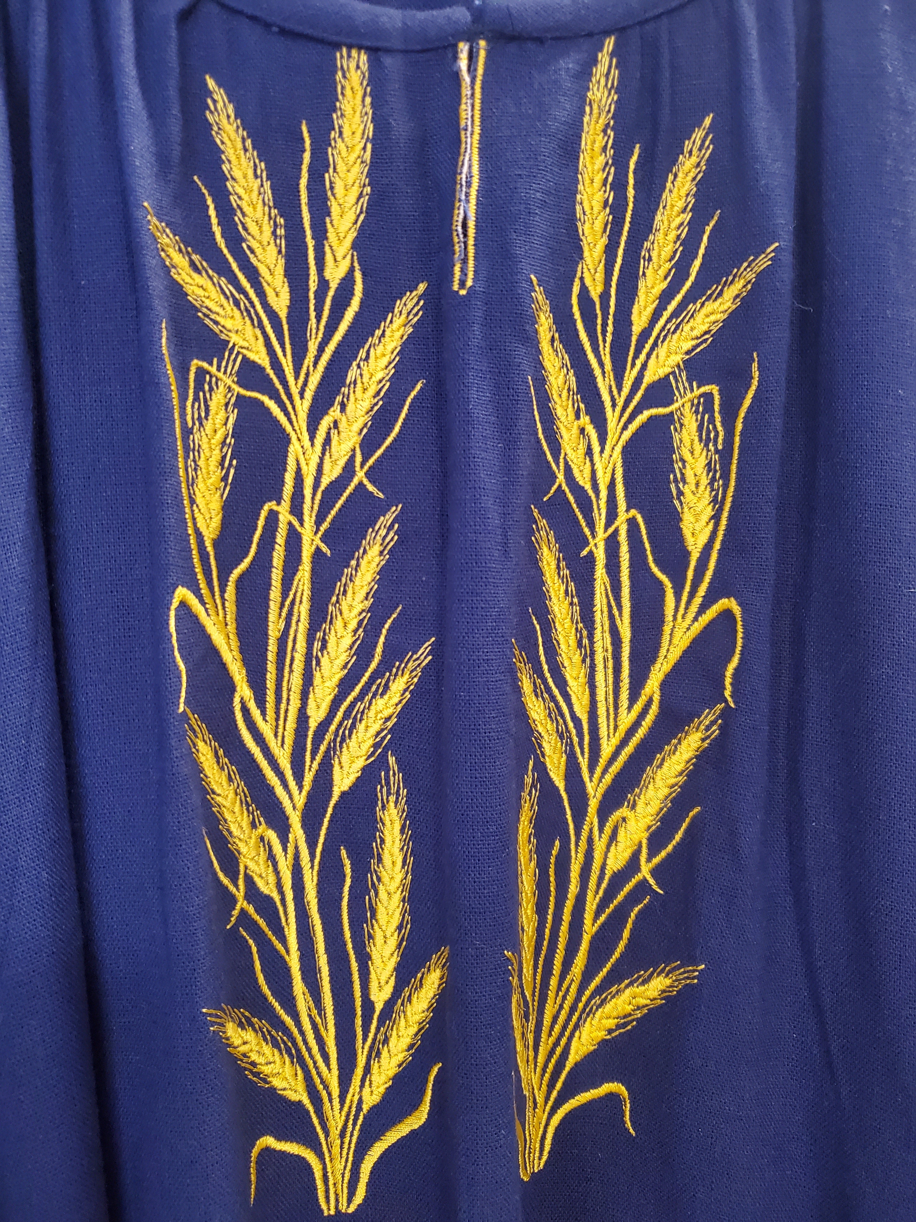 Embroidered linen dress "Gold kolosoks" (navy blue)