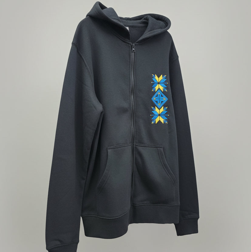 Hoodie with embroidery and zipper, XL/TG (14-16), Grey, Black
