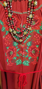 Embroidered dress burgundy