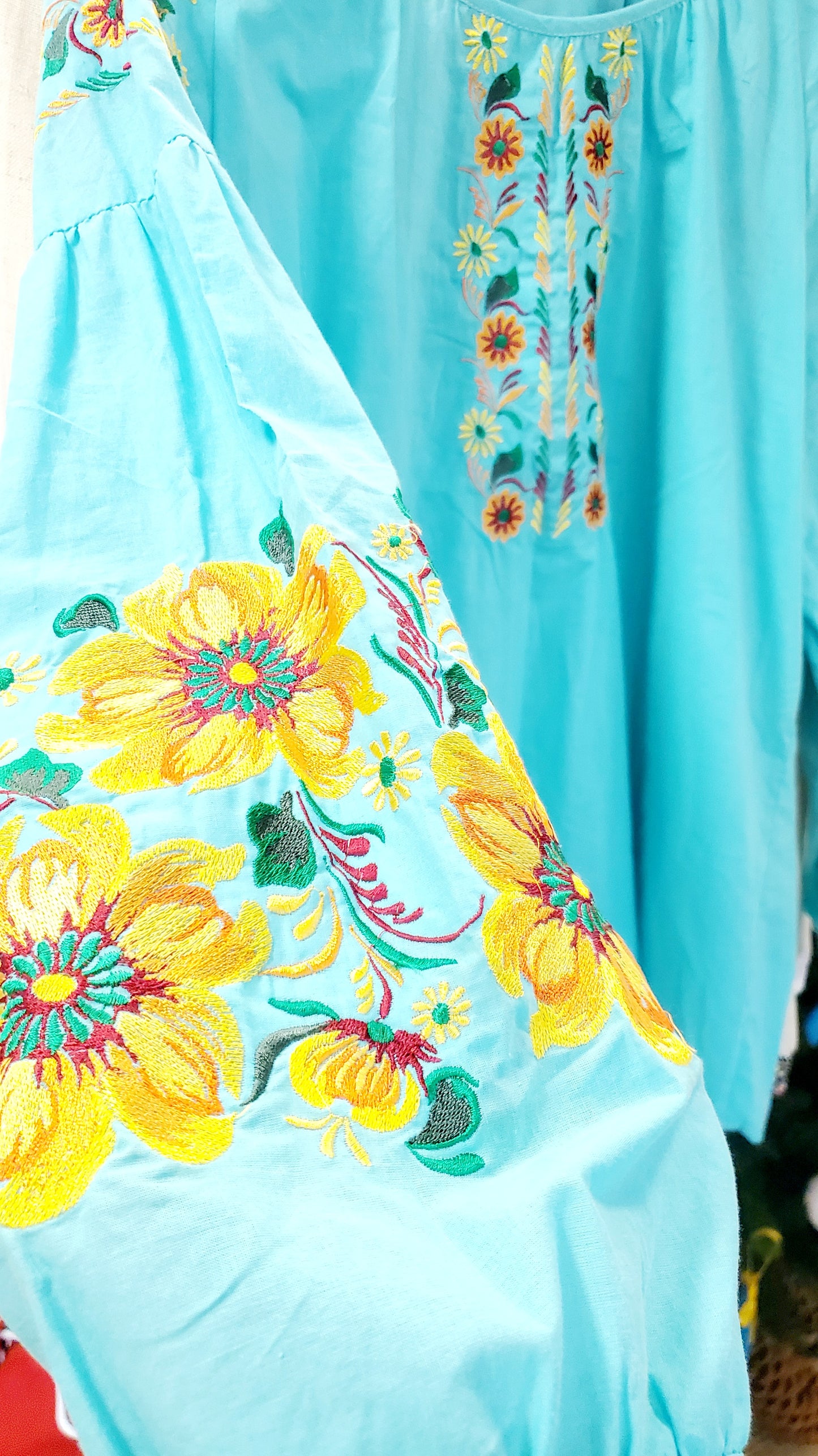 Embroidered women blouse Blue yellow/orange