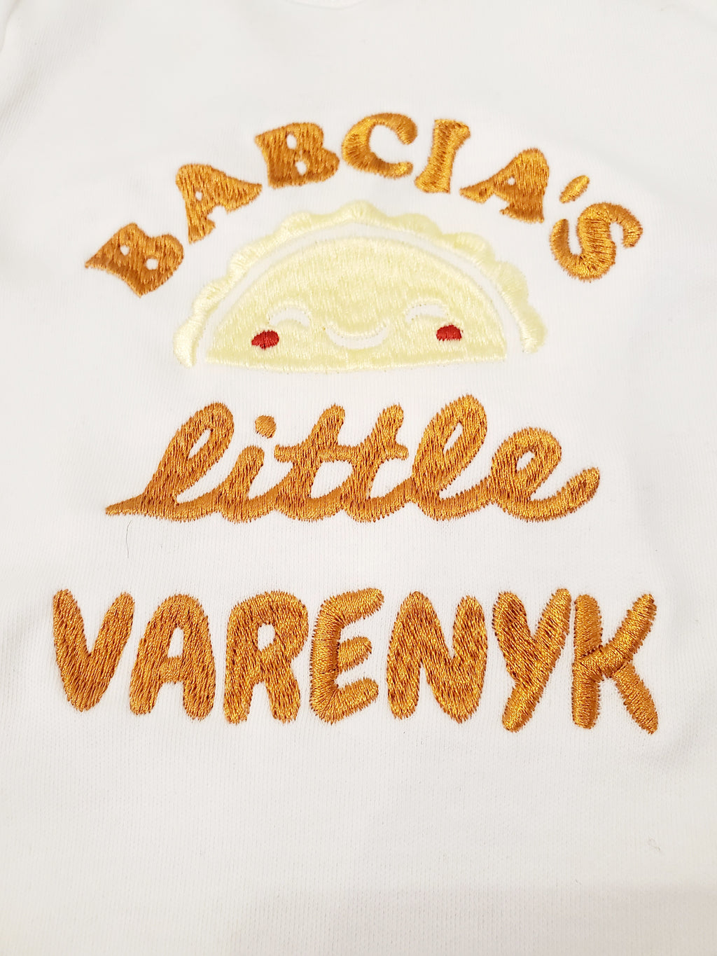Baby White bodysuit embroidered "Babcia's Little Varenyk" ORDER (6-12 month)