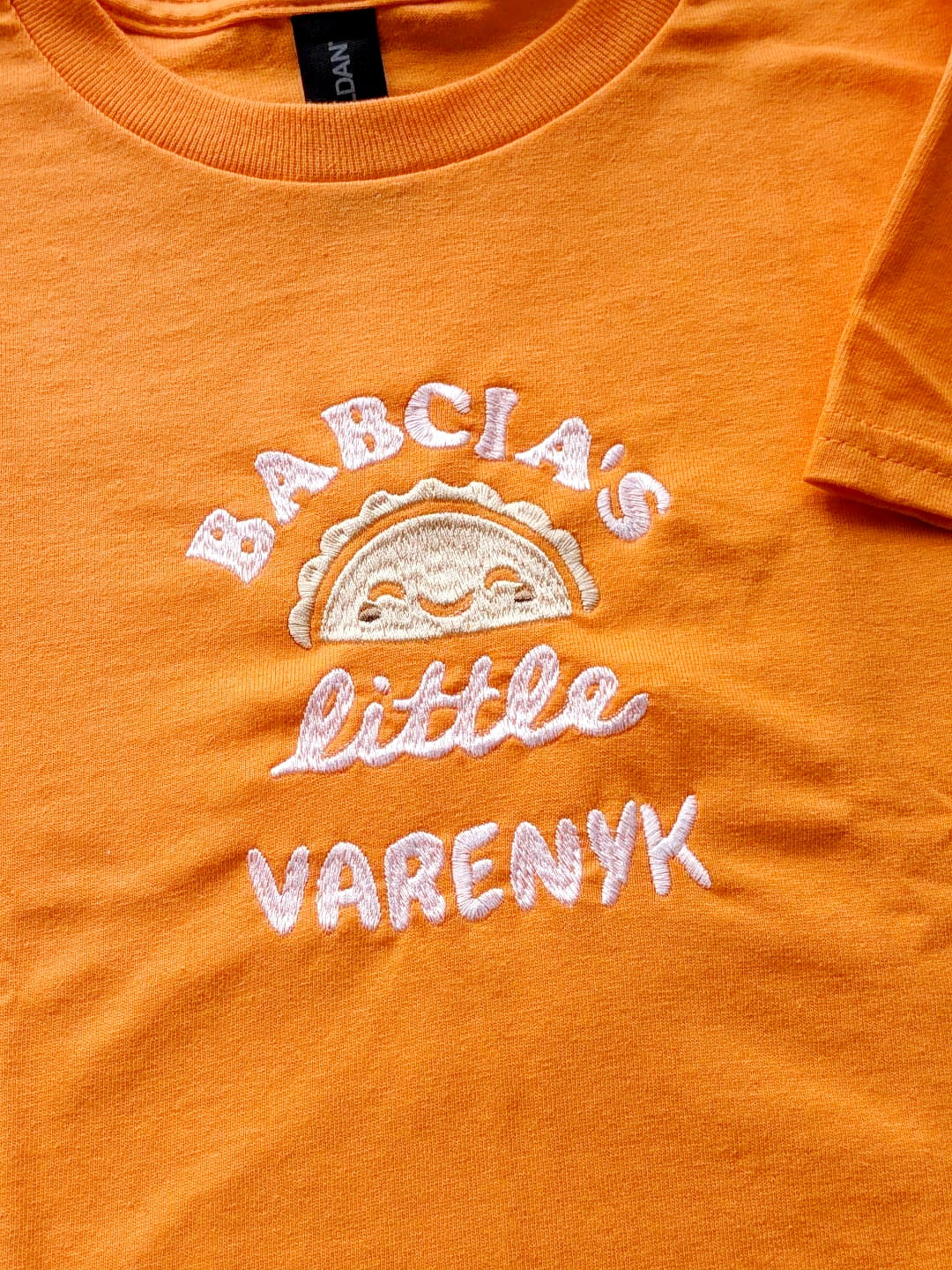 T-shirt kids with embroidery "Babcia's Little Varenyk", size XS, S, M, L