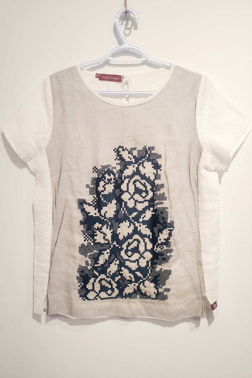 Linen Embroidered Women's T-shirt, Size M, Xl