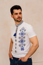 Embroidered men's T-shirt "Galychanka" (white with navy blue/black), 2XL