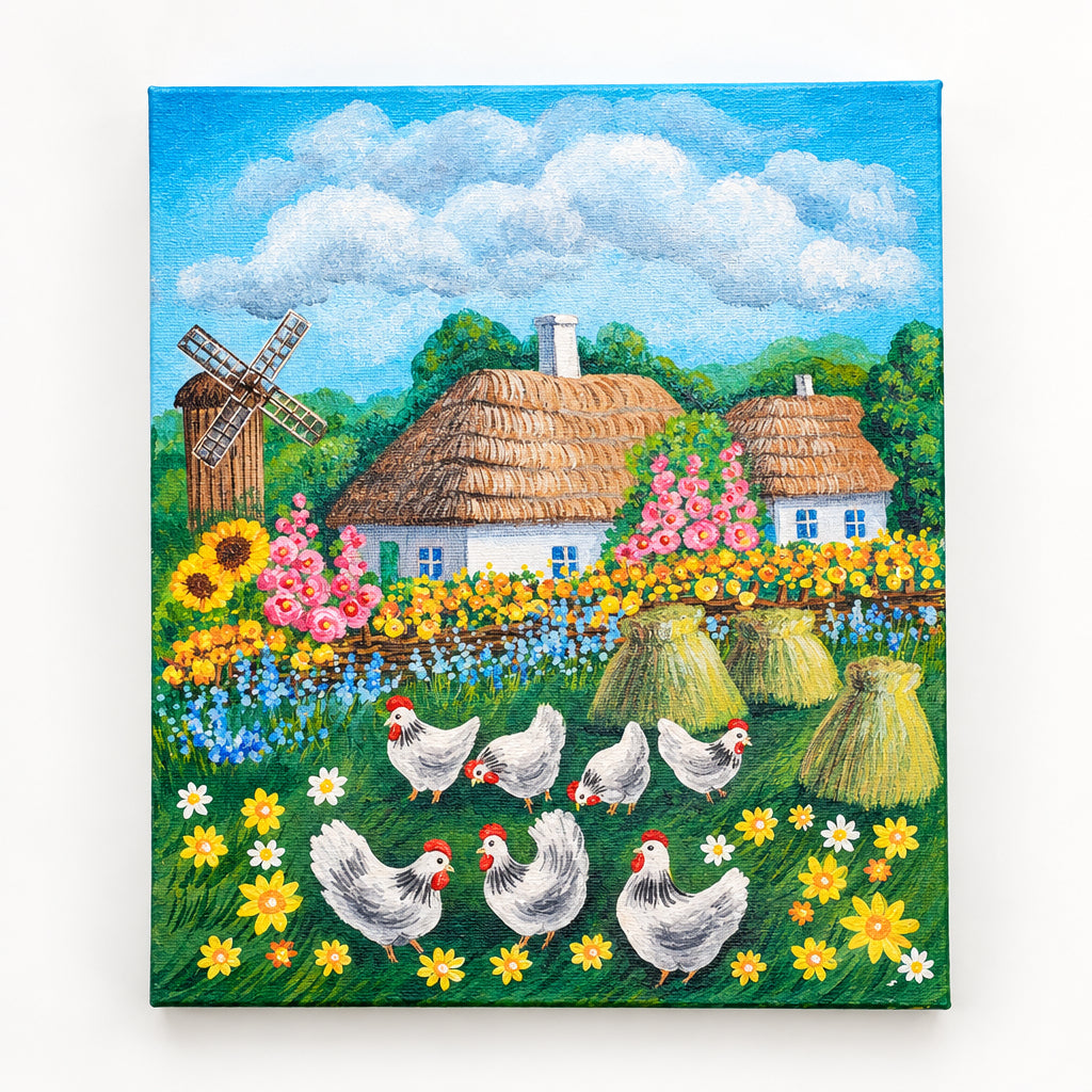 Handmade picture Ukrainian village mix 10x8 inches (25.5x20 cm)