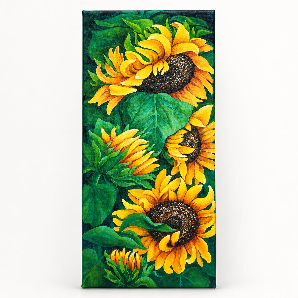 Handmade picture Sunflowers 8x20 inches (20x51 cm)