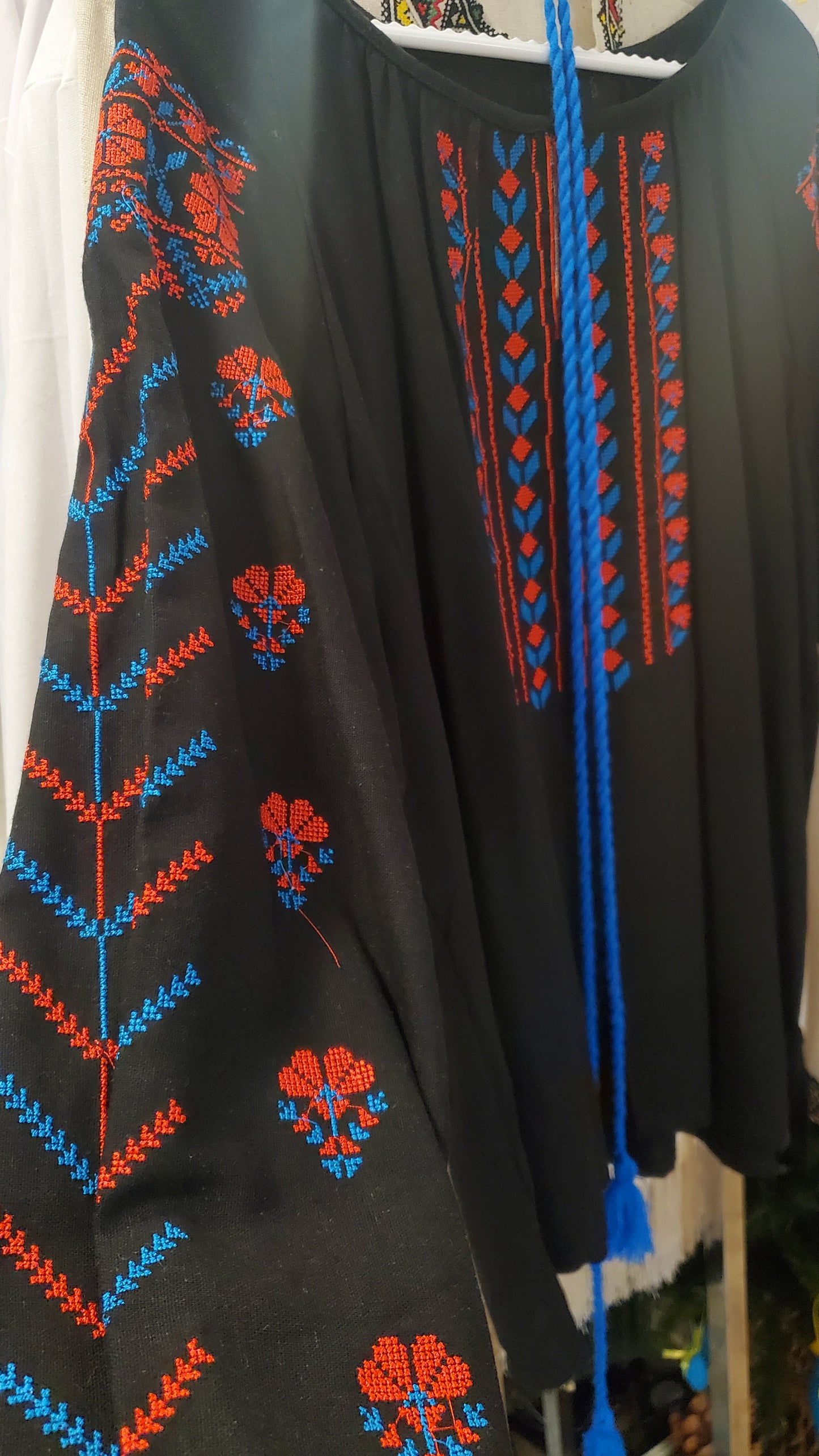 Embroidered women blouse Black red/blue