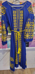 Embroidered dress blue/yellow ornament