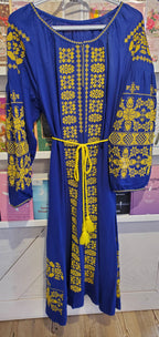 Embroidered dress blue/yellow ornament