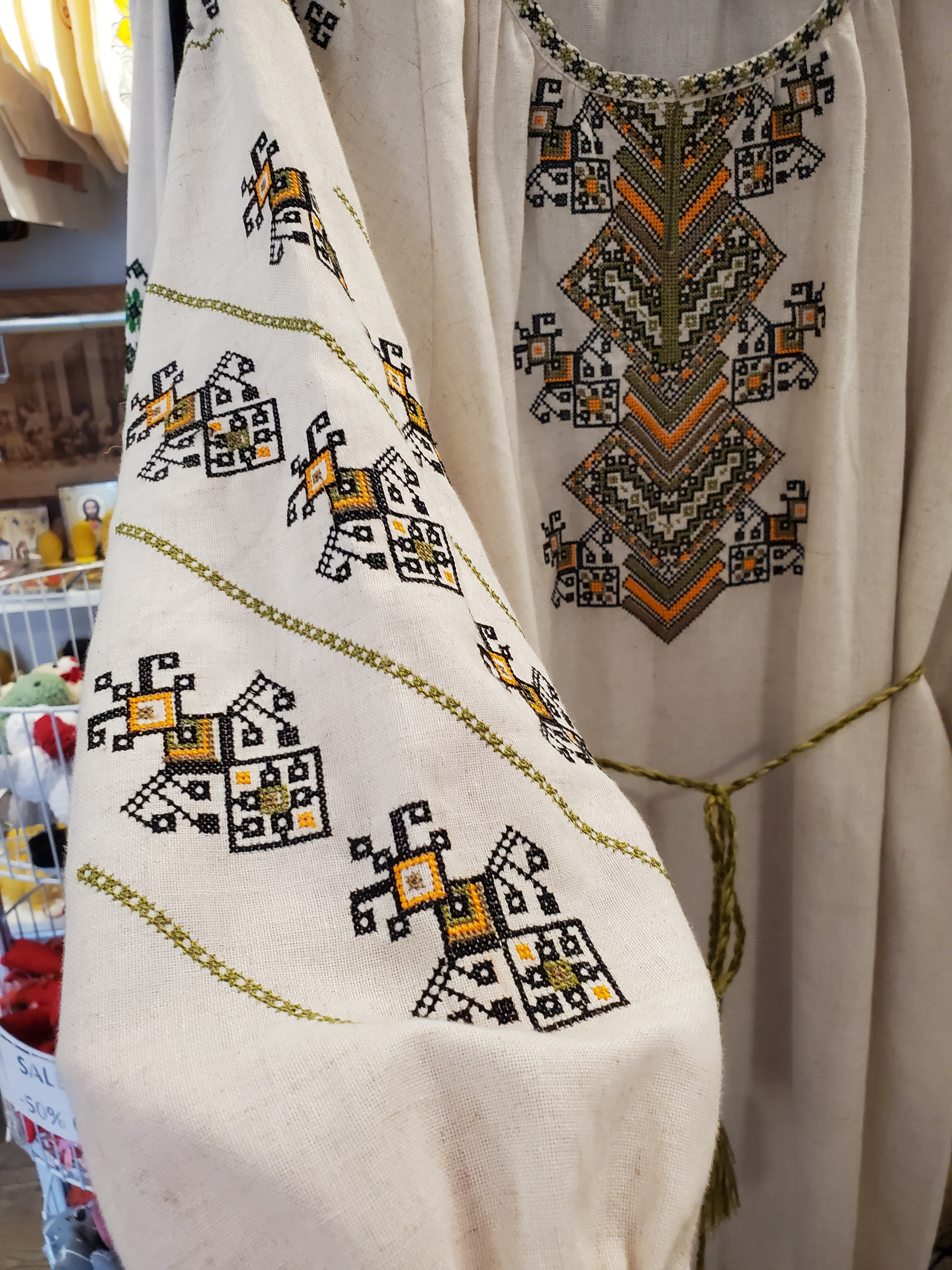 Embroidered linen dress "Tree of life" (white)