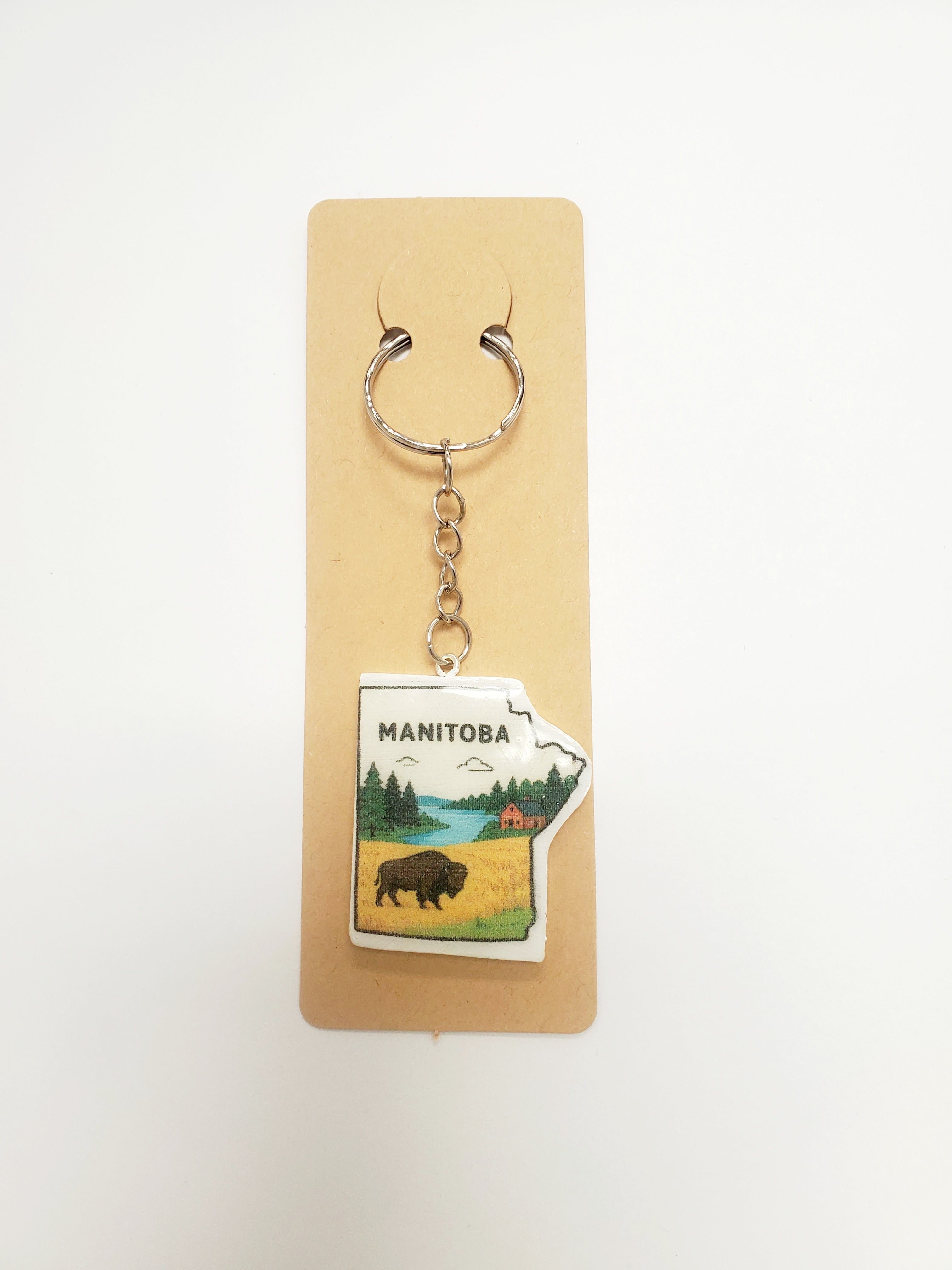 Handmade Keychain Map Manitoba Bizon