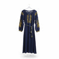 Embroidered linen dress "Gold kolosoks" (navy blue)