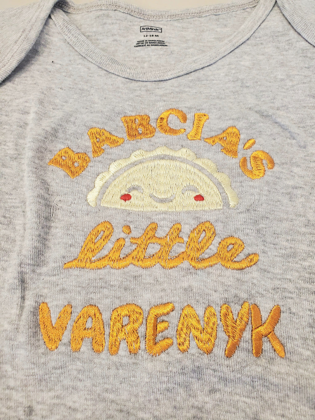 Baby bodysuit embroidered "Babcia's Little Varenyk" (12-18 month)