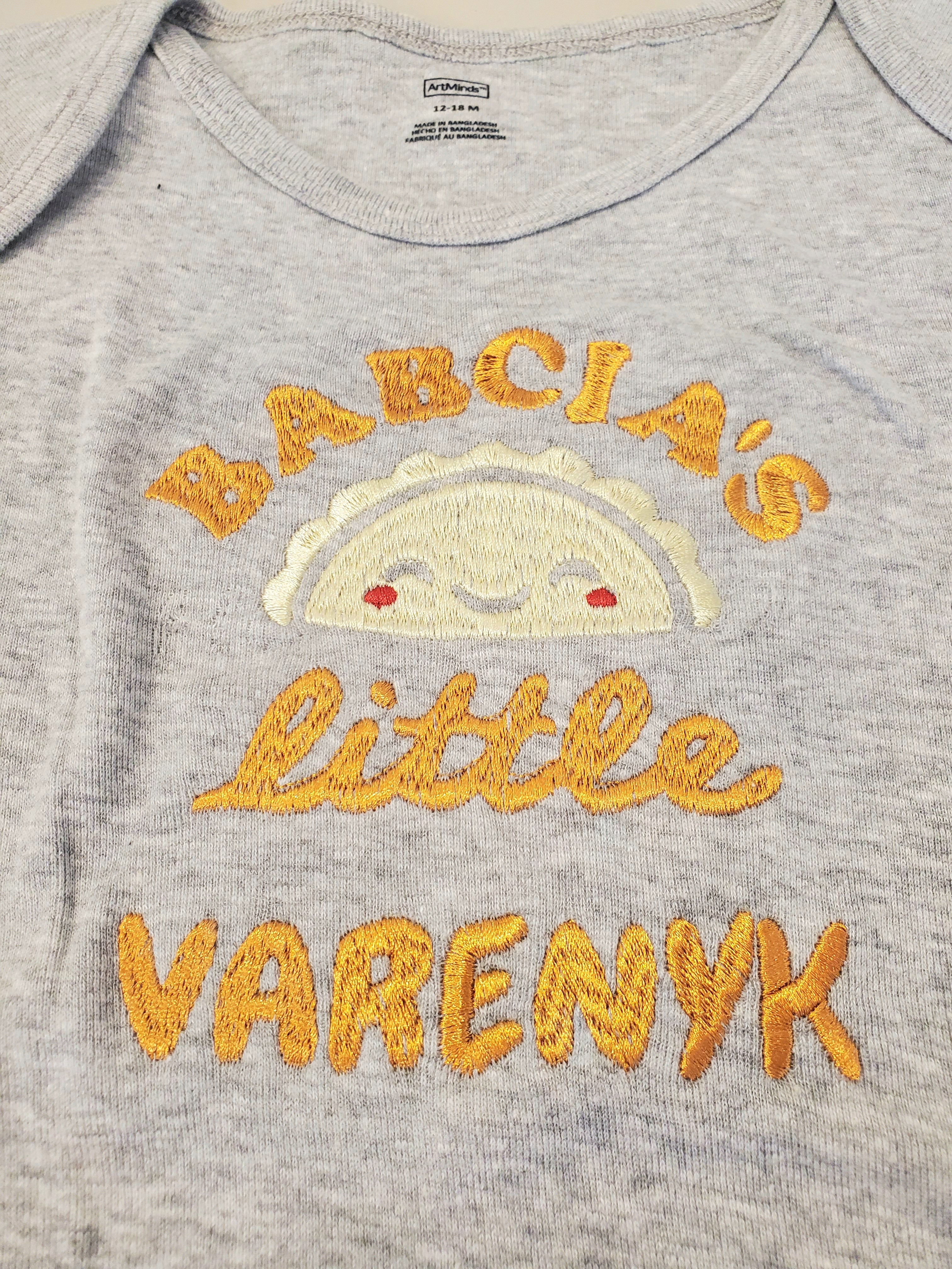 Baby bodysuit embroidered "Babcia's Little Varenyk"