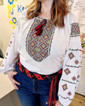 Embroidered women blouse "Vyshyvanka" (red/green/yellow), Size L-XL