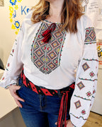 Embroidered women blouse "Vyshyvanka" (red/green/yellow), Size L-XL