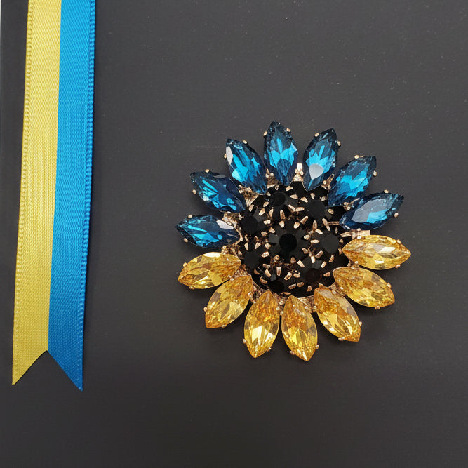 Brooch "Sunflower yellow\blue"