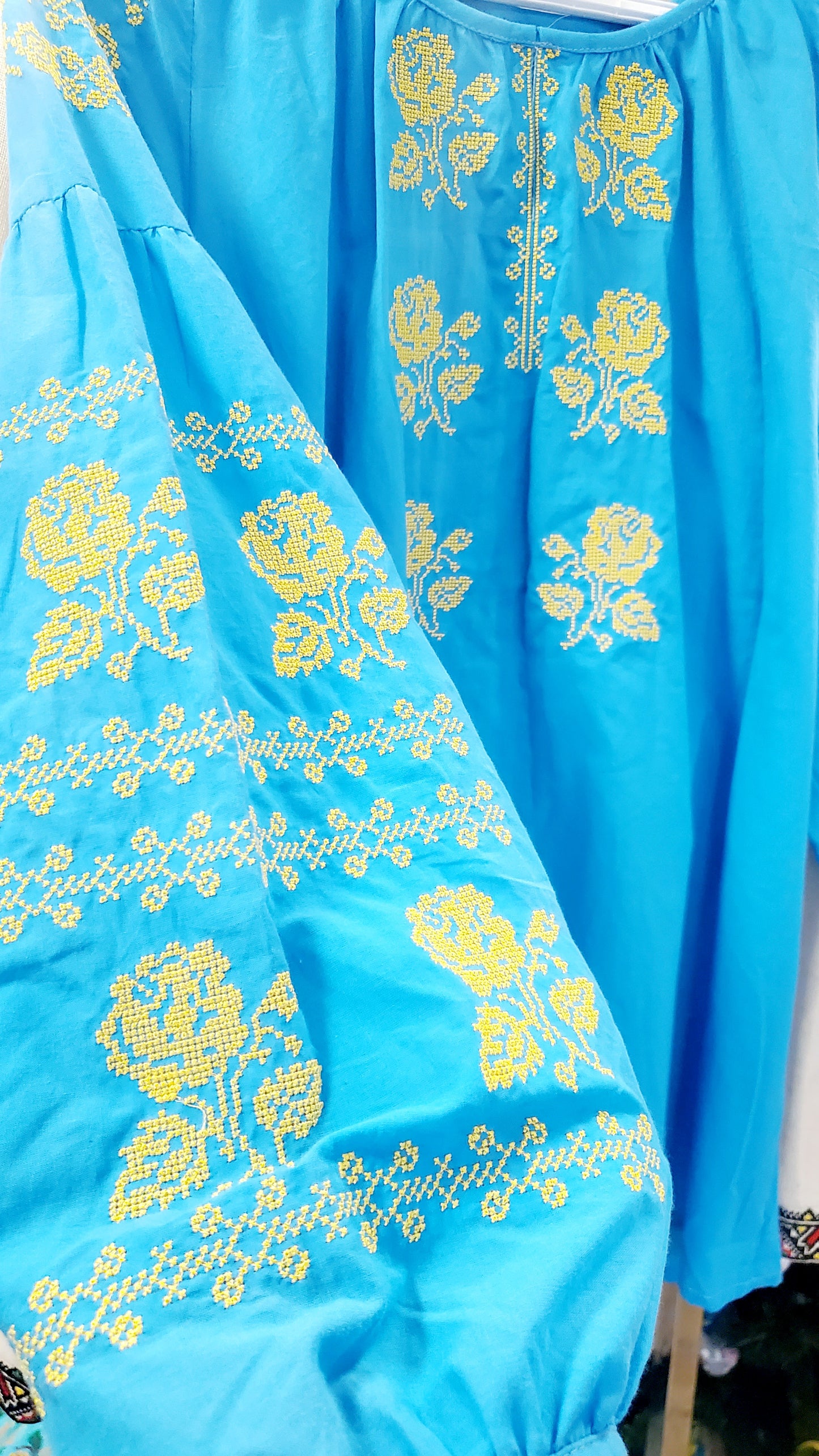 Embroidered women blouse Blue yellow/orange