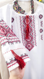 Handmade Embroidered women blouse (white with red/blue, 3/4 sleeves)