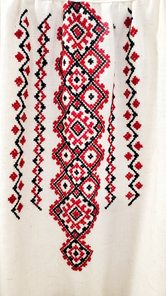 Handmade Embroidered Linen women blouse red/black