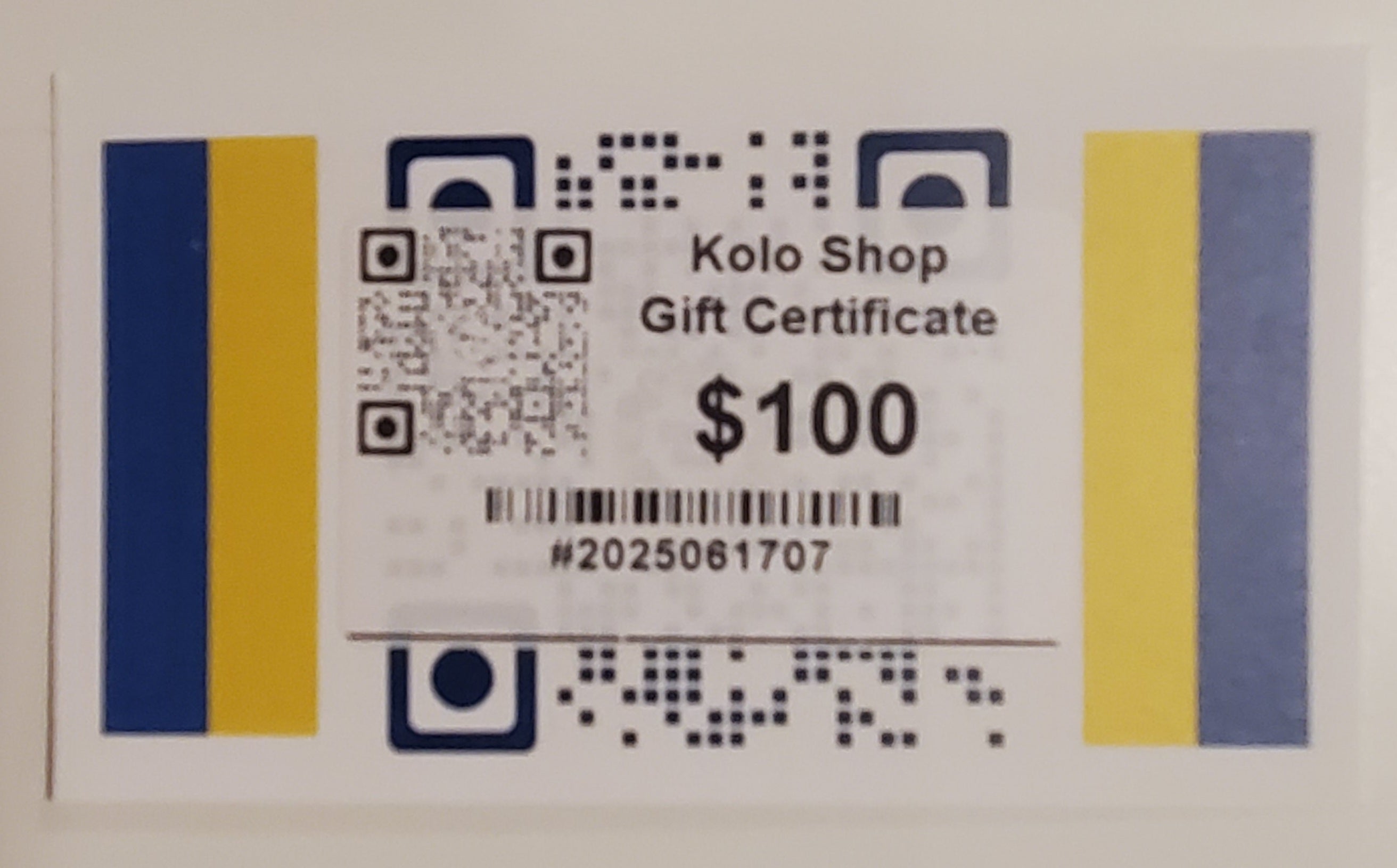 Kolo Shop Gift Certificate $100