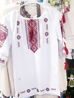 Handmade Embroidered women blouse (white with red/blue, 3/4 sleeves)
