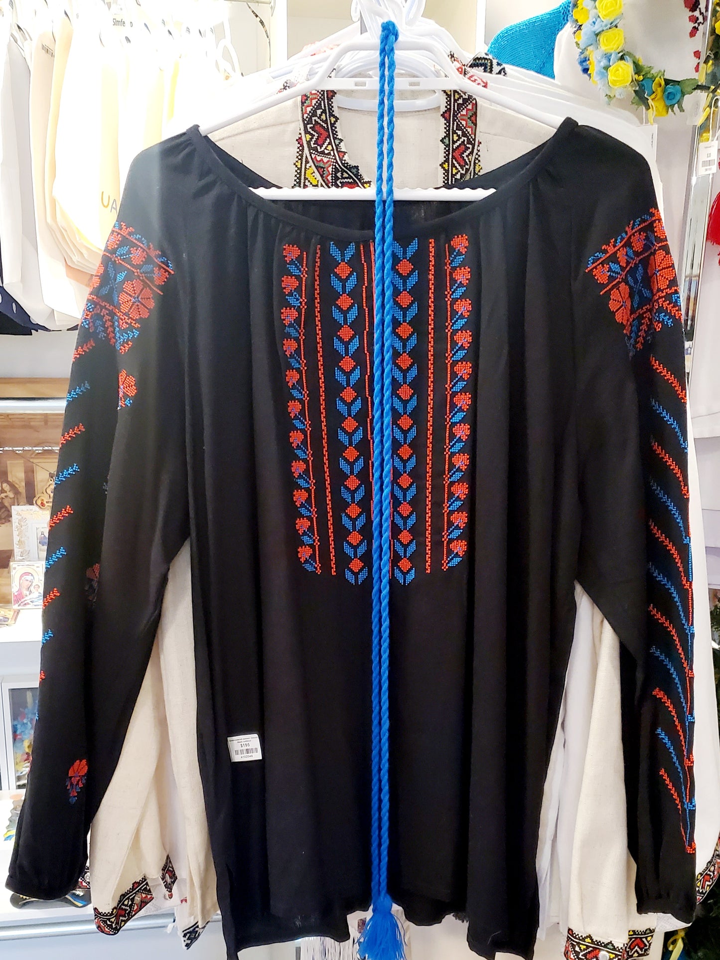 Embroidered women blouse Black red/blue