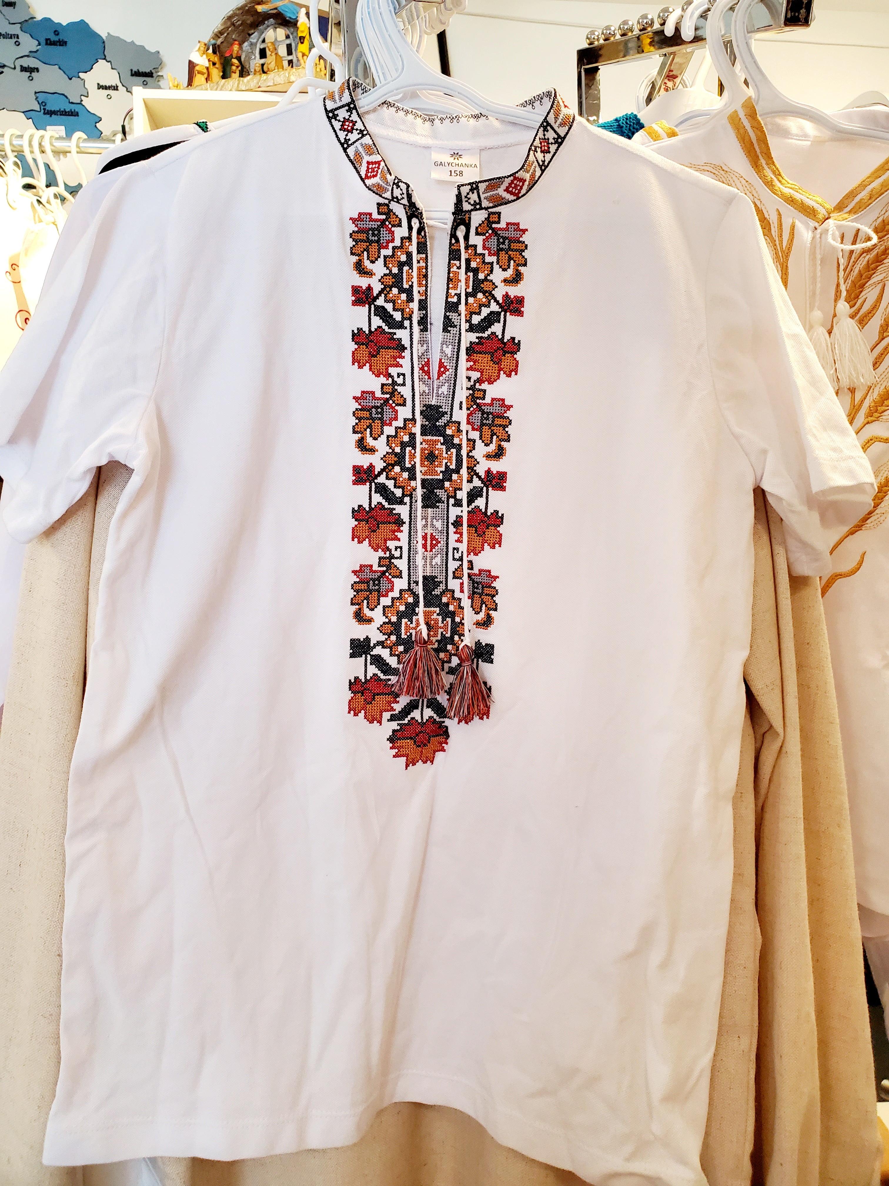 Embroidered children's T-shirt "Galychanka" (white with ornament), Size 158