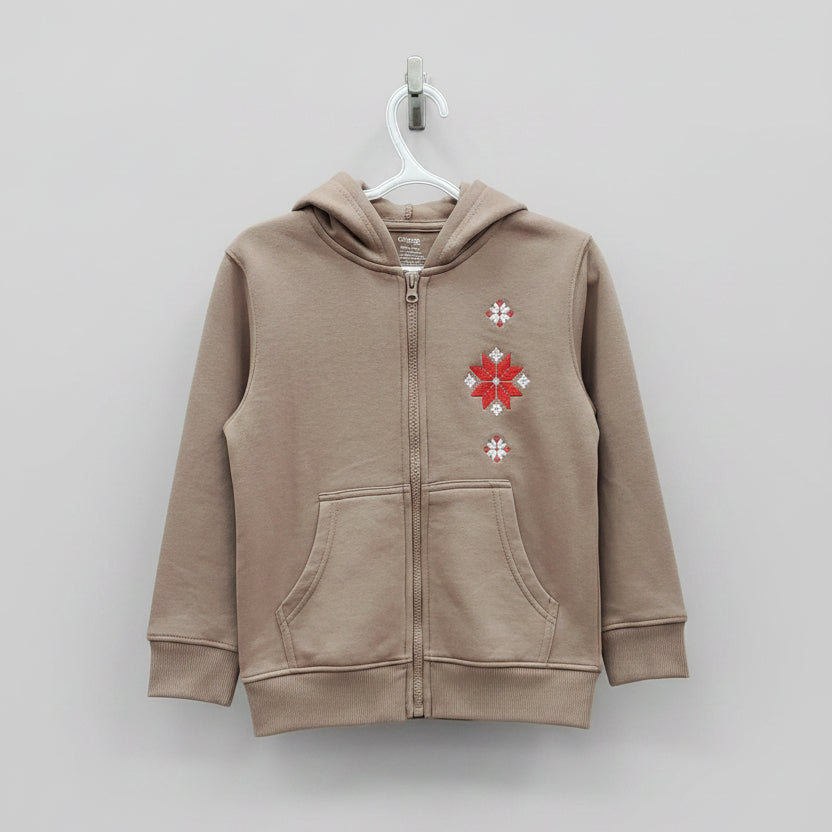 Hoodie with embroidery and zipper, XS/TP (4-5), Light brown