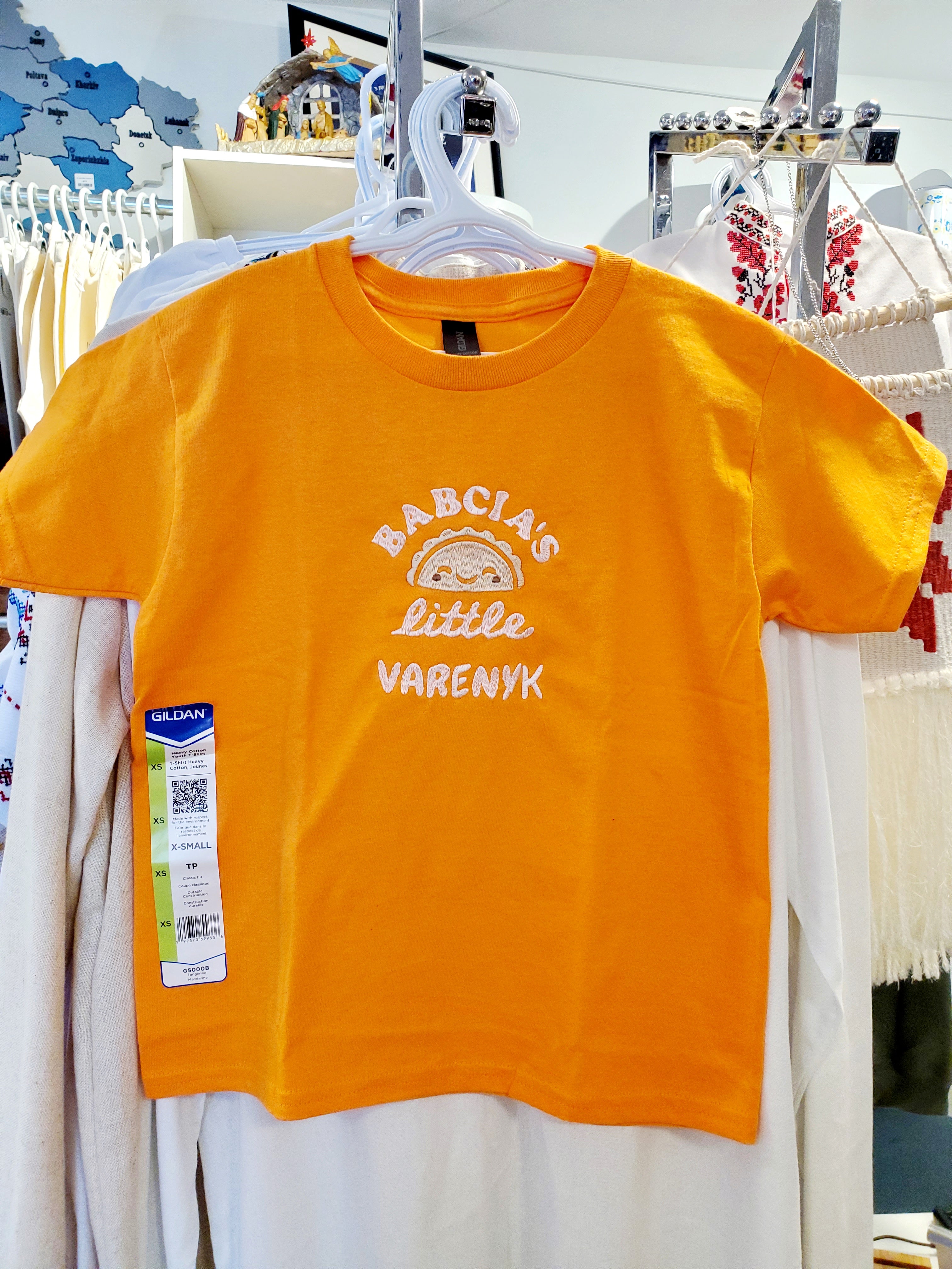 T-shirt kids with embroidery "Babcia's Little Varenyk", size XS, S, M, L