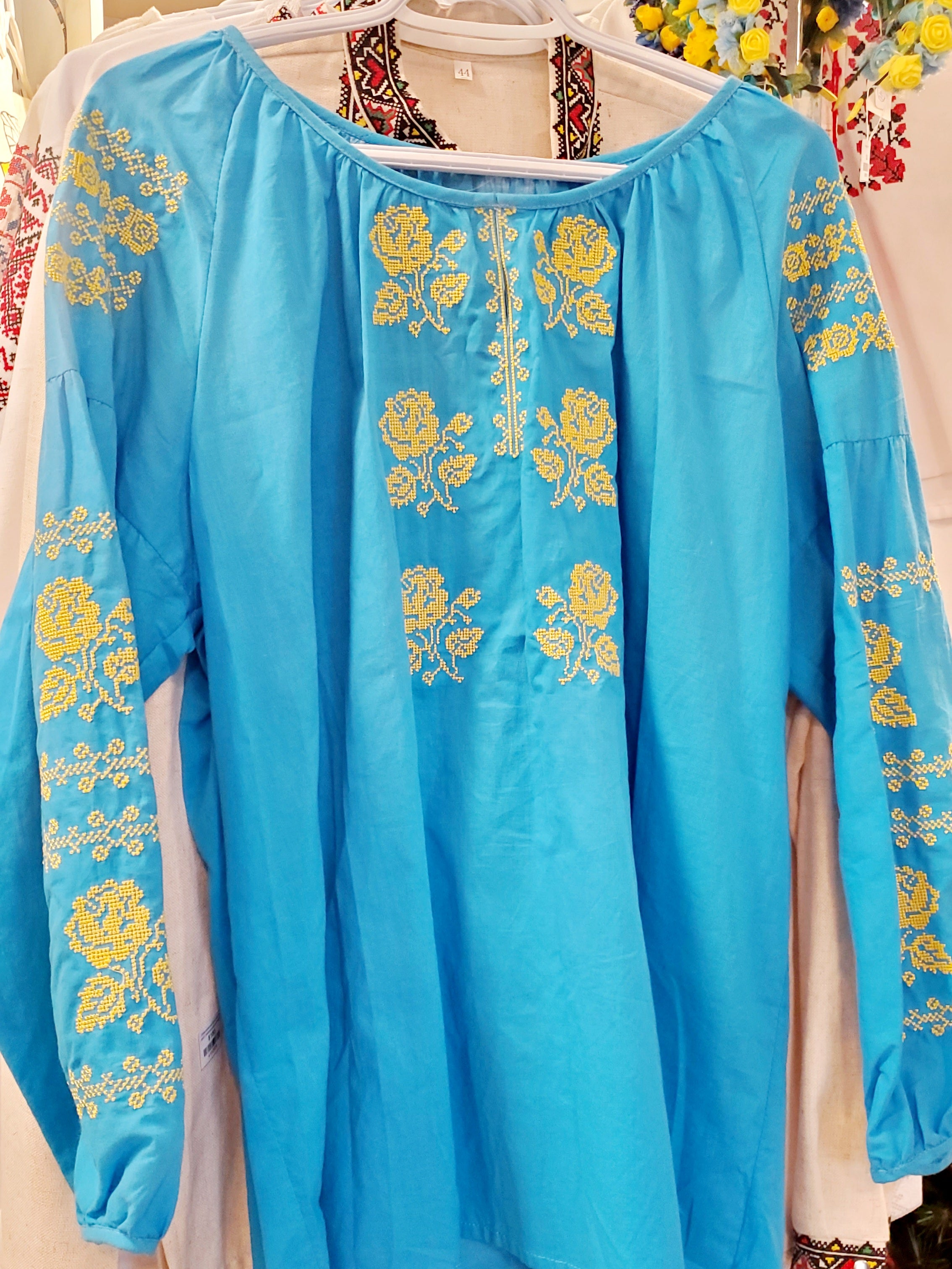 Embroidered women blouse Blue yellow/orange