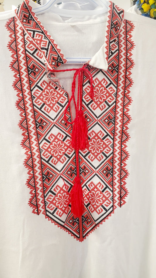 Embroidered linen men's shirt red/blk