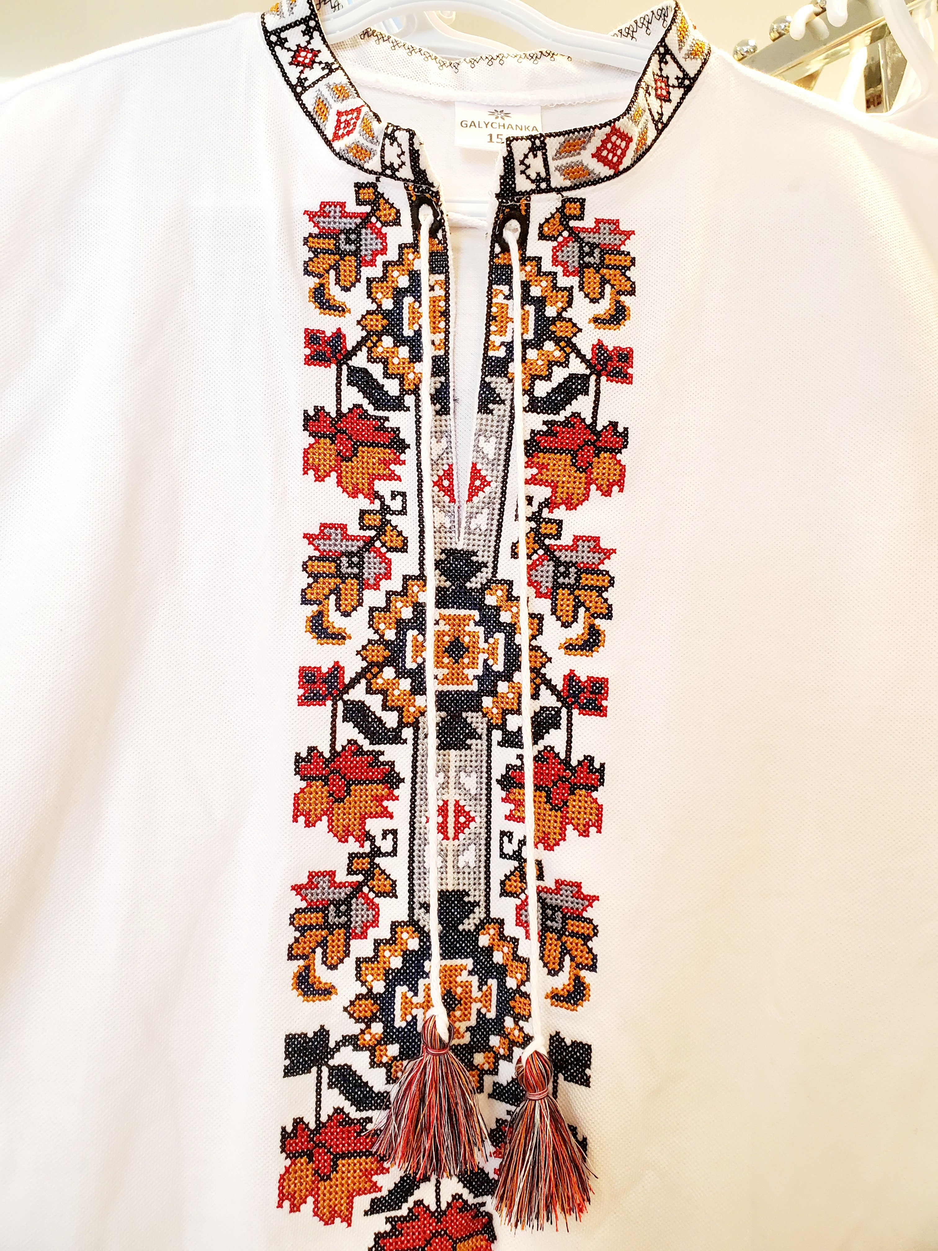 Embroidered children's T-shirt "Galychanka" (white with ornament), Size 158