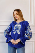 Women's embroidered blouse Blooming Sky (bright blue)