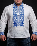 Men's embroidered shirt "Vsevolod" 3XL, 4XL (white with blue)