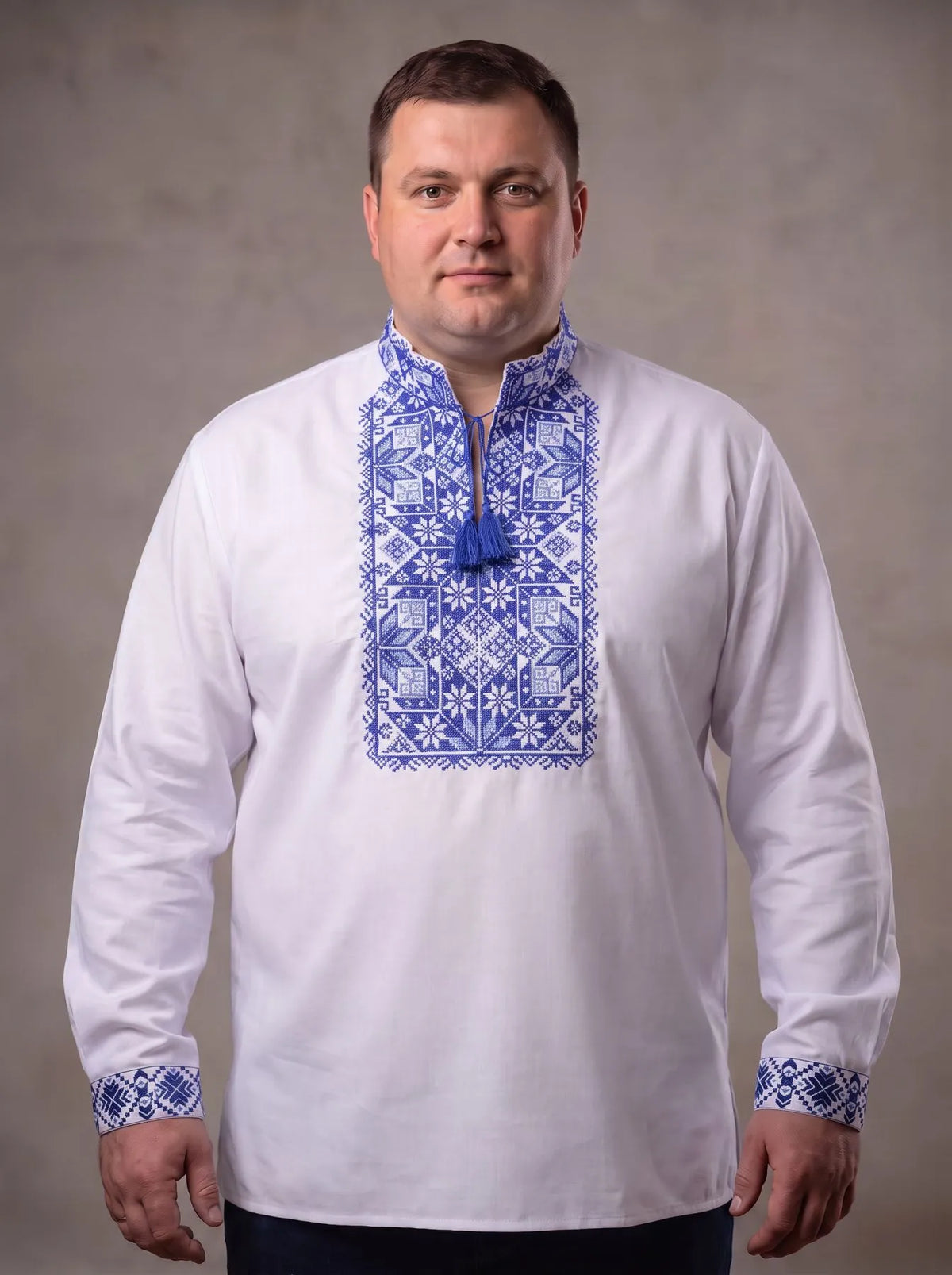 Men's embroidered shirt "Zhyttieslav", 3XL, 4XL (white with blue)