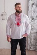 Men's embroidered shirt "Colonel Plus" (white with red)